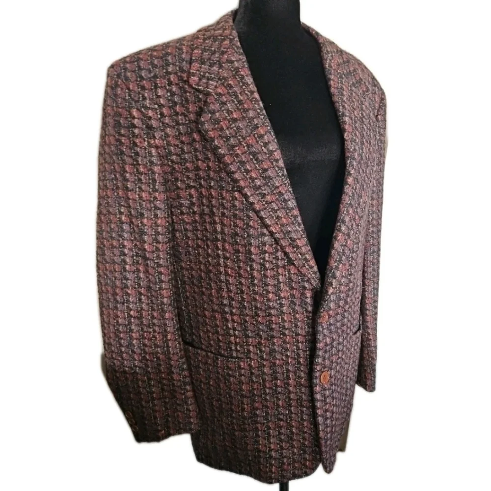 Missoni Brown Virgin Wool Mens Vintage Plaid  Luxury Designer Jacket Blazer 52R